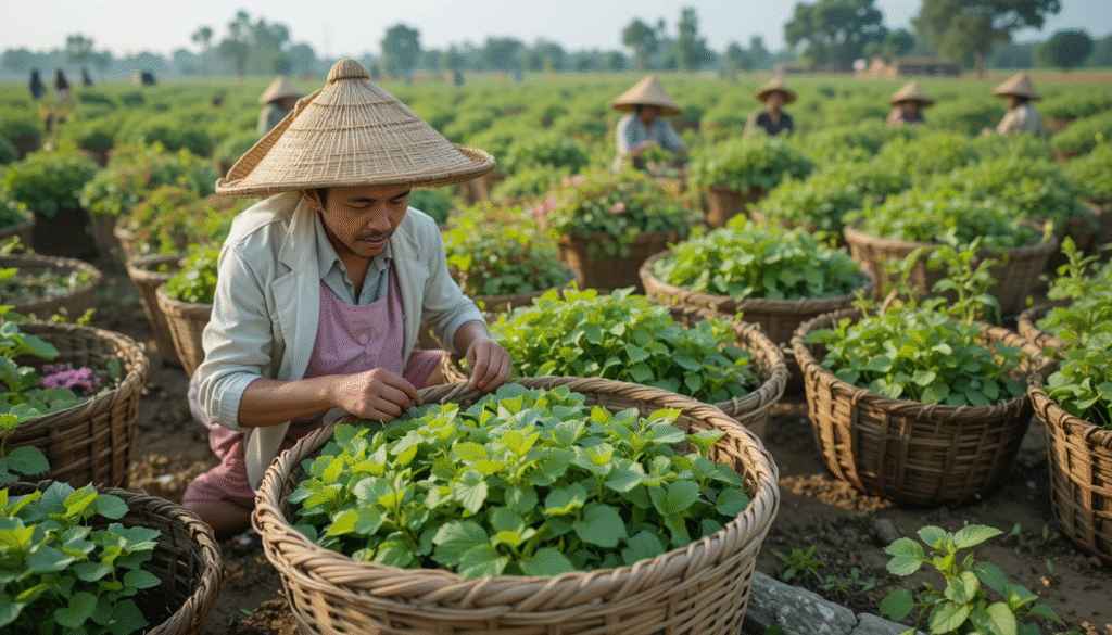 Stevia harvesting process showing proper cutting techniques