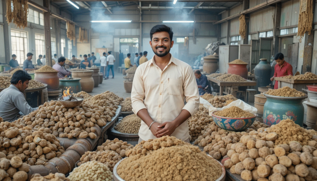 Successful cow dung business ideas with various products and happy entrepreneur