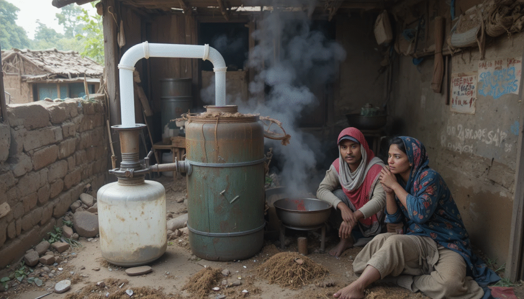 Biogas plant using cow dung for renewable energy production