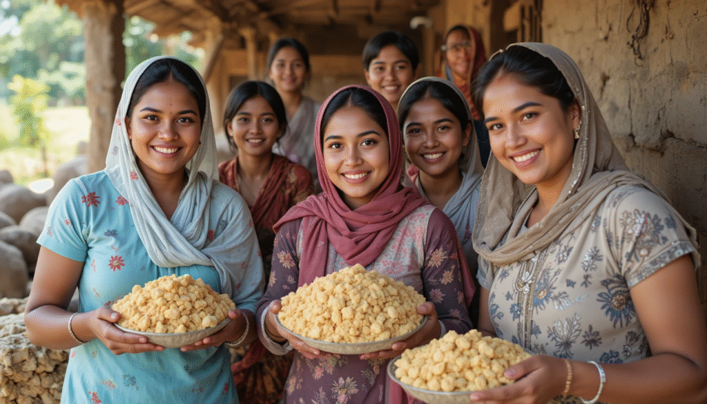 Diverse group of entrepreneurs succeeding in cow dung businesses