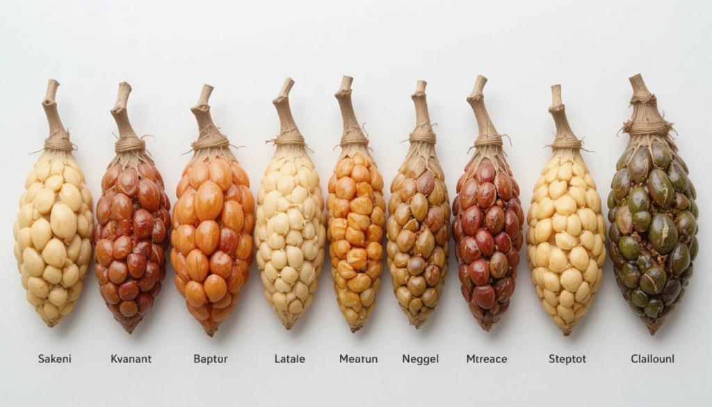 Comparison of different betel nut varieties and their features