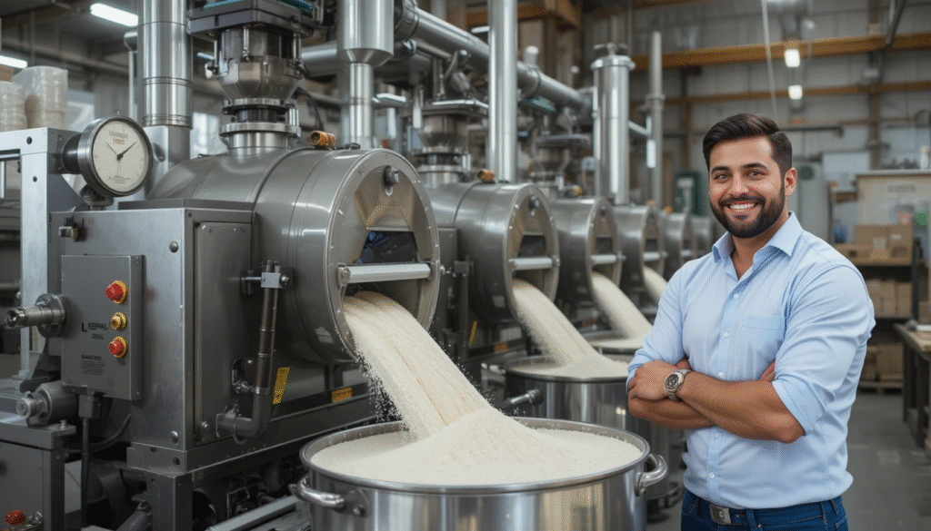 Modern flour mill business setup with automatic machines and packaging