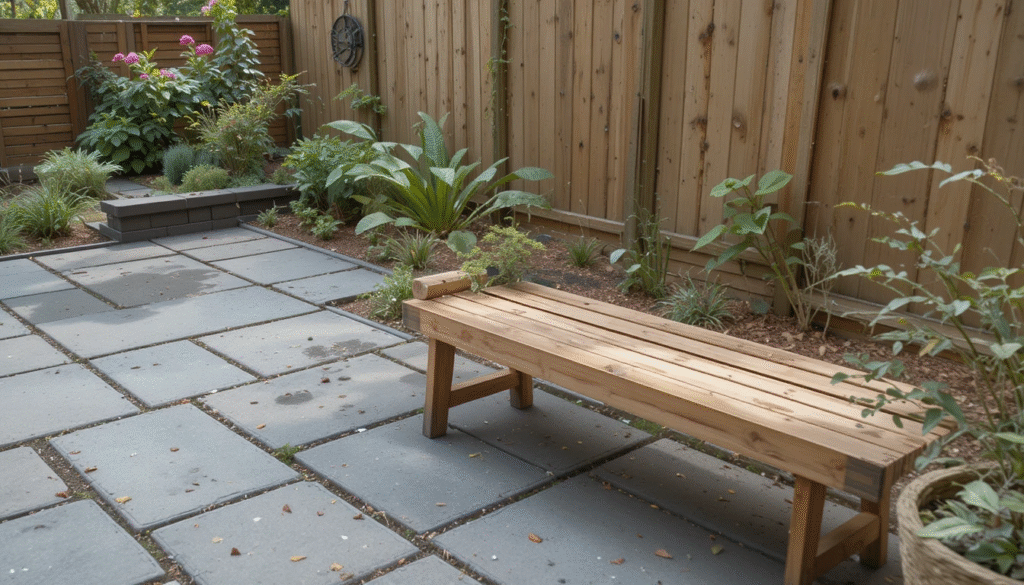 Finished products made from recycled plastic: pavers and composite lumber.